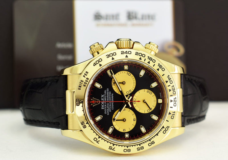 ROLEX 40mm 18kt Gold DAYTONA Black "Paul Newman" Black Strap 116518