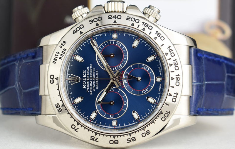 ROLEX 18kt White Gold DAYTONA Blue Leather Strap Blue Dial