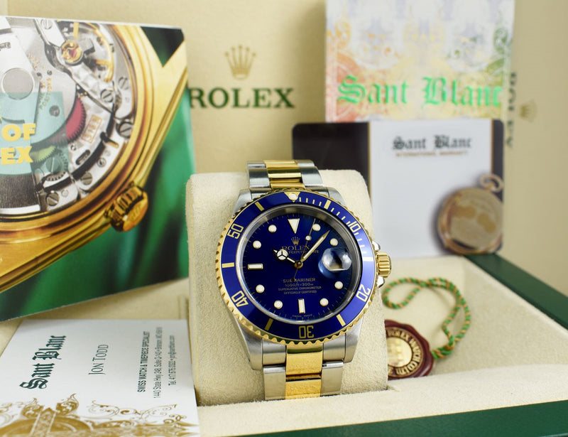 ROLEX 40mm 18kt Gold & Stainless Steel Submariner Blue Dial SEL 16613
