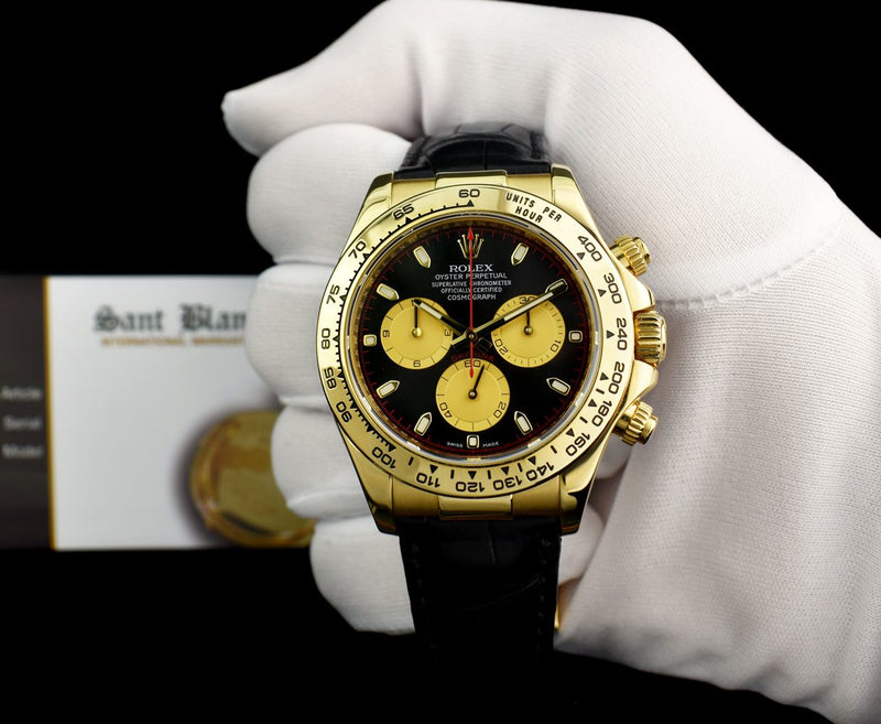 ROLEX 40mm 18kt Gold DAYTONA Black "Paul Newman" Black Strap 116518