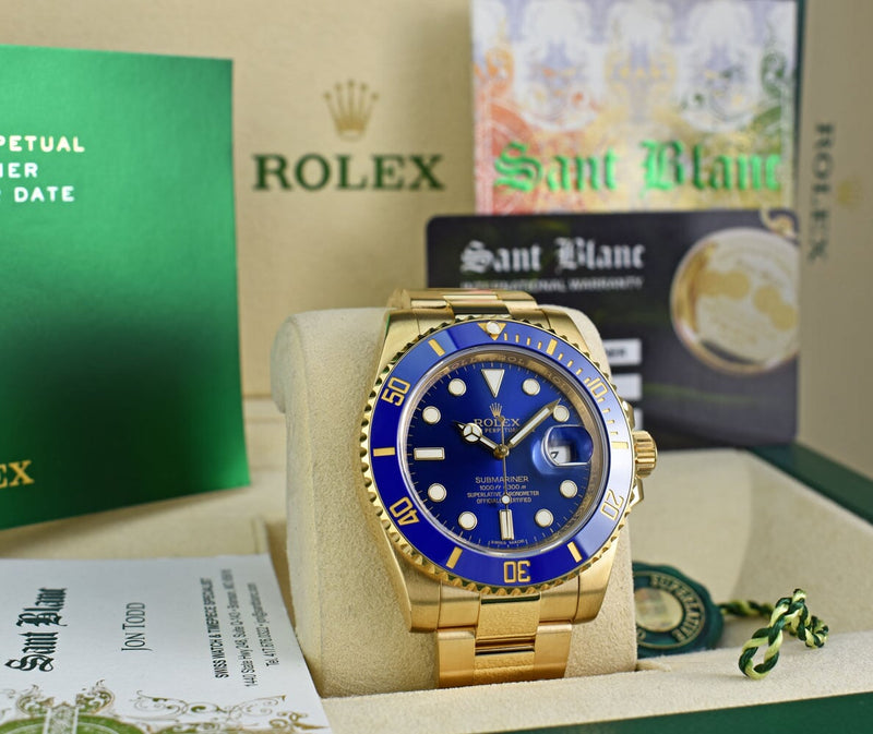 ROLEX Mens 18kt Gold Submariner Blue Ceramic Box Model 116618 LB