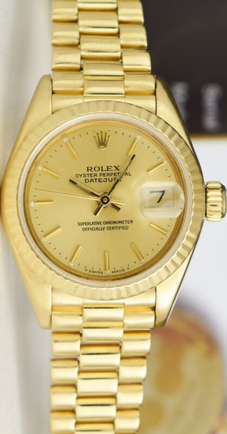ROLEX - Ladies 18kt Gold Datejust PRESIDENT Champagne Dial 69178