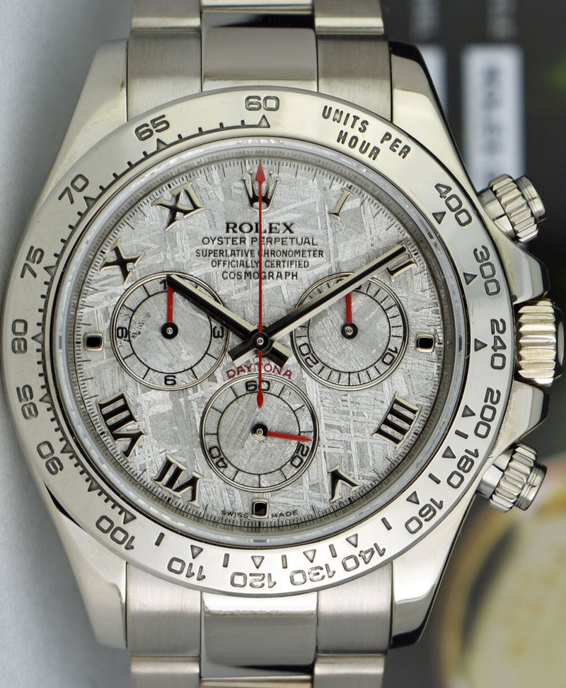 ROLEX Rehaut Mens 18kt White Gold Daytona Meteorite Roman Dial Model 116509