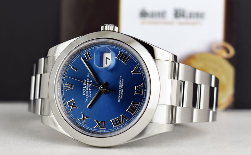ROLEX 41mm Stainless Steel DateJust 41 Blue Roman with Box & Card Model 126300