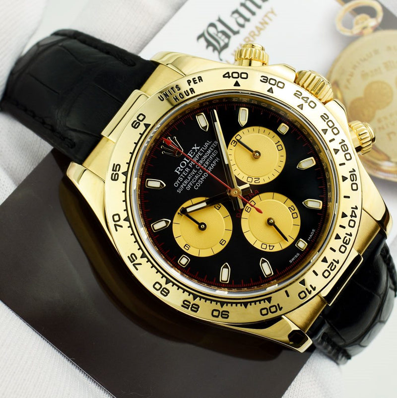 ROLEX 40mm 18kt Gold DAYTONA Black "Paul Newman" Black Strap 116518