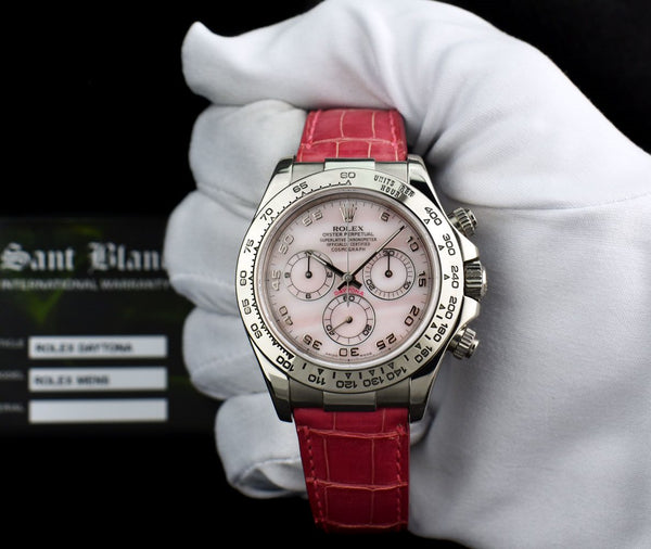 ROLEX 40mm White Gold DAYTONA Rose MOP Arabic Pink Strap 116519