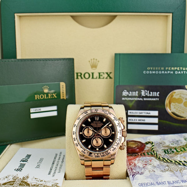 ROLEX 18kt Rose Gold Daytona Black Panda Box Books Tags Model