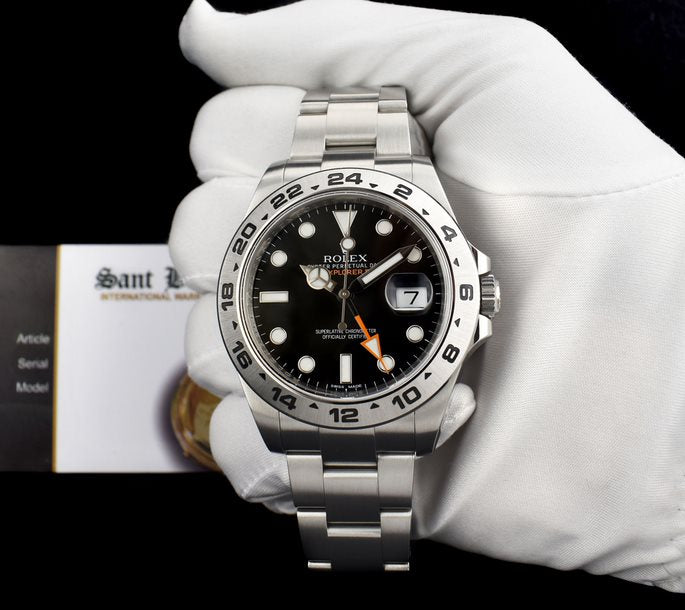 ROLEX - 42mm SS Explorer II Black Dial w/ BOX CARD TAGS 216570