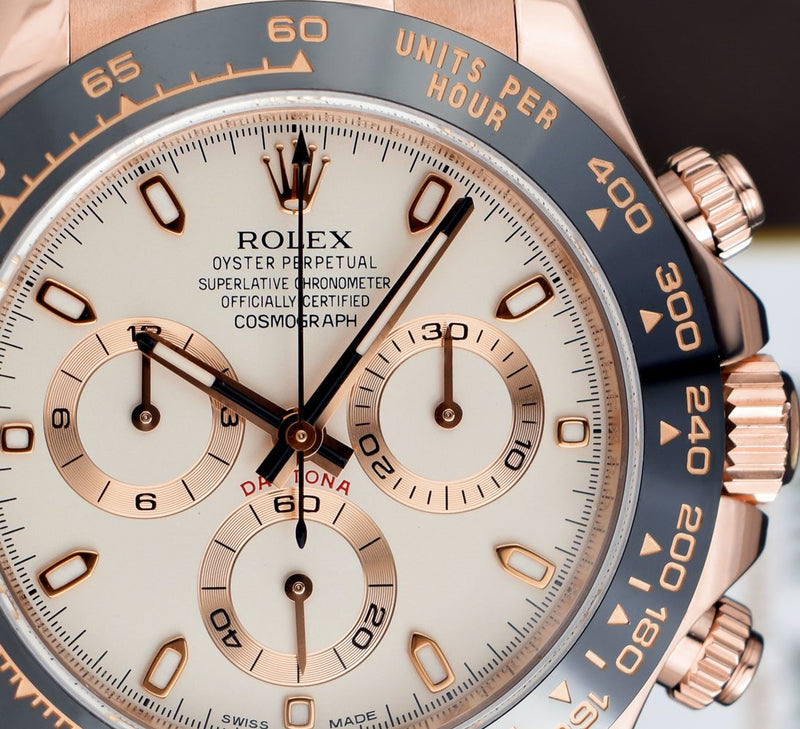 ROLEX 18kt Rose Gold Daytona Oysterflex Strap Ivory Index Model 116515 LN