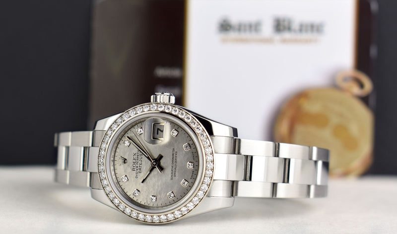 ROLEX Ladies White Gold & Stainless Steel Mother of Pearl Goldust Diamond Dial Model 179384