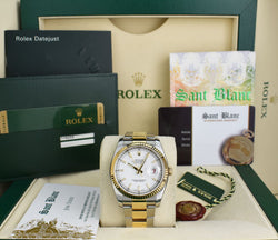 ROLEX 36mm 18kt Gold & Stainless Steel Datejust White Index Box Card Model 116233