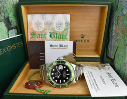 ROLEX 40mm Stainless Submariner Black Dial Green Bezel Kermit Model 16610