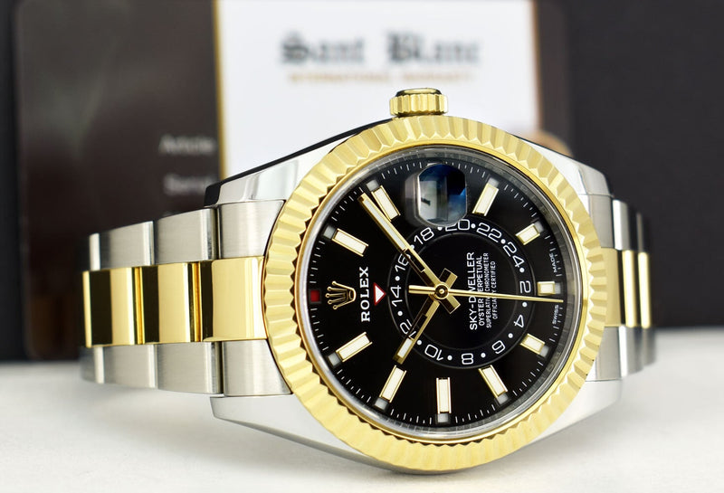 ROLEX 18kt Gold & Stainless Sky Dweller Black Index Dial with Card Model 326933