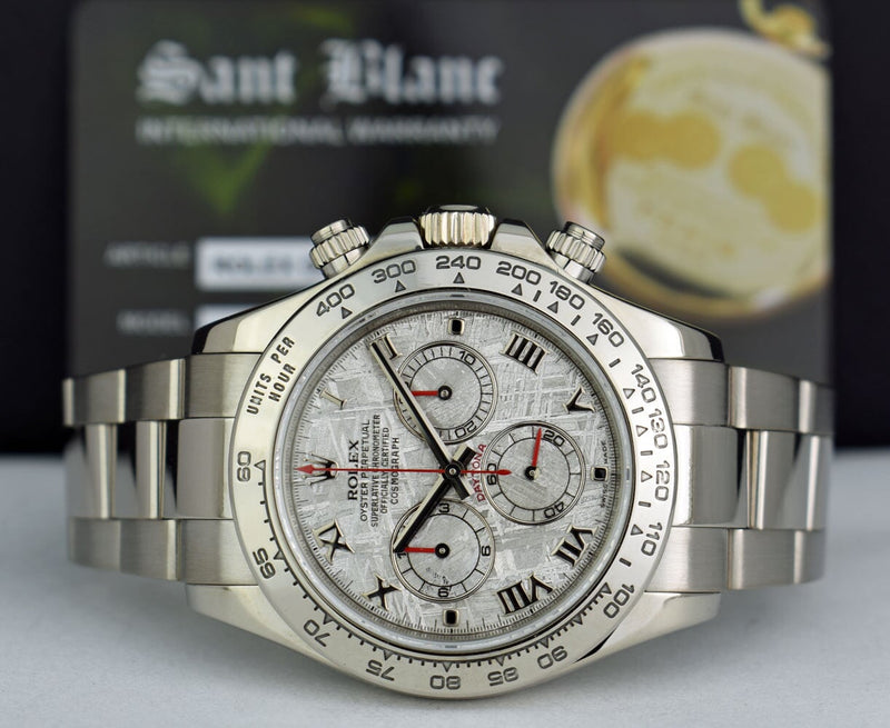 ROLEX Rehaut Mens 18kt White Gold Daytona Meteorite Roman Dial Model 116509