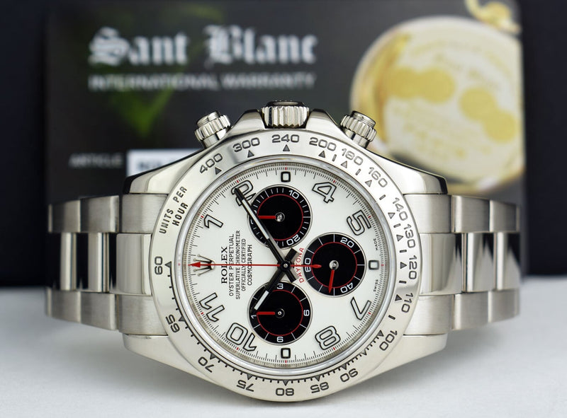 ROLEX - 18kt White Gold Daytona White & Black Panda Dial with Red Hands Model 116509*