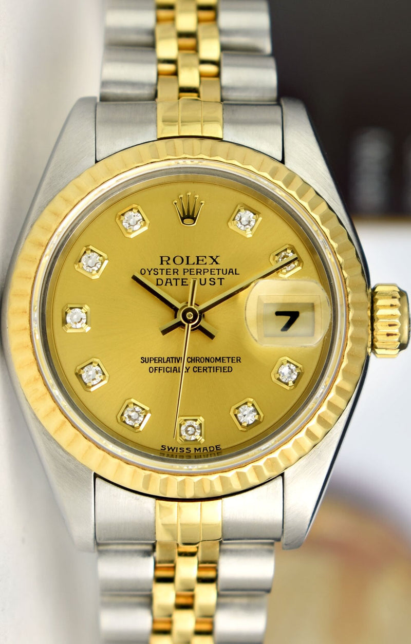 ROLEX Ladies 18kt Gold & Stainless Datejust Champagne Diamond Dial Model 69173