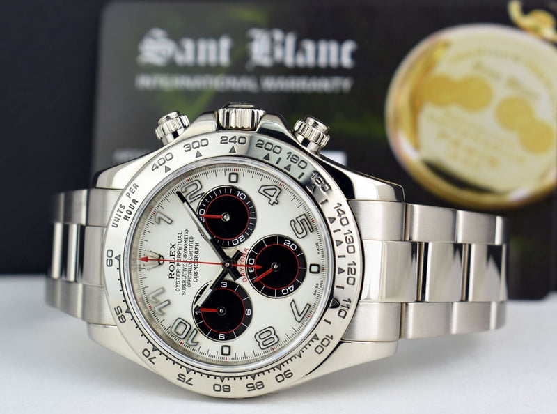 ROLEX - 18kt White Gold Daytona White & Black Panda Dial with Red Hands Model 116509*