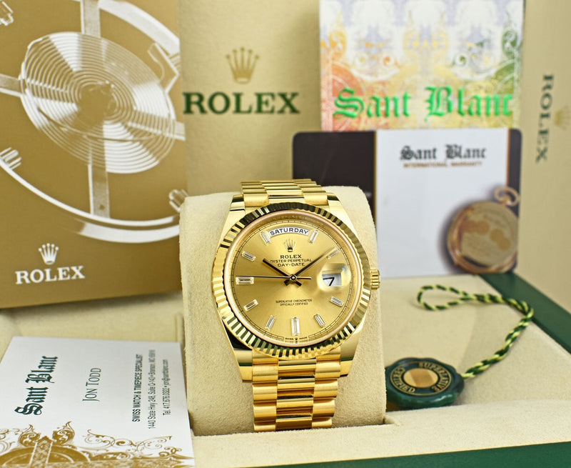 ROLEX 18kt Gold President Day Date 40 Champagne Diamond Dial Model 228238