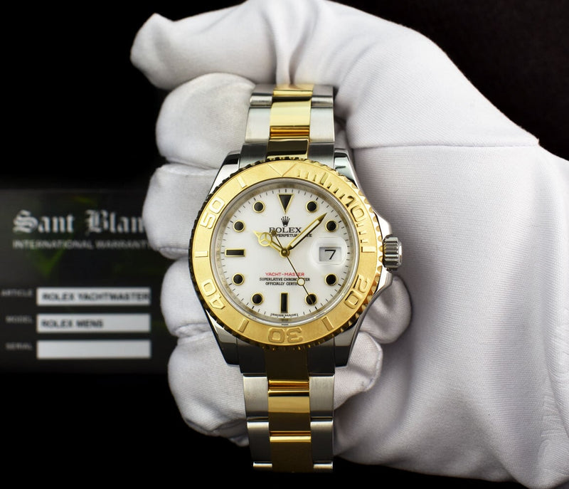 ROLEX 18kt Gold & Stainless Yachtmaster White Index Model 16623