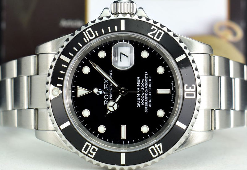 ROLEX - Mens Stainless Steel Submariner Black Dial No Holes 16610