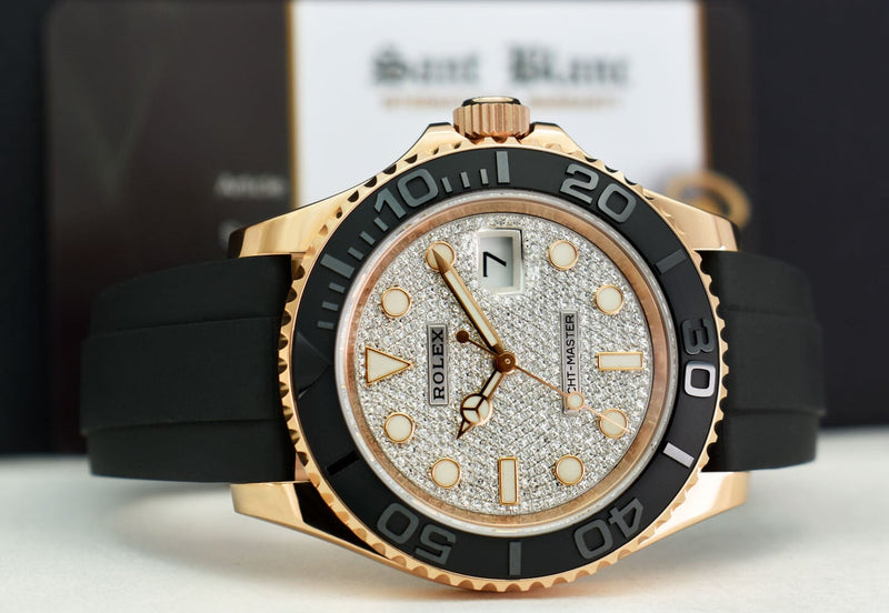 ROLEX 40mm Rose Gold Yachtmaster Pave Diamond Model 116655