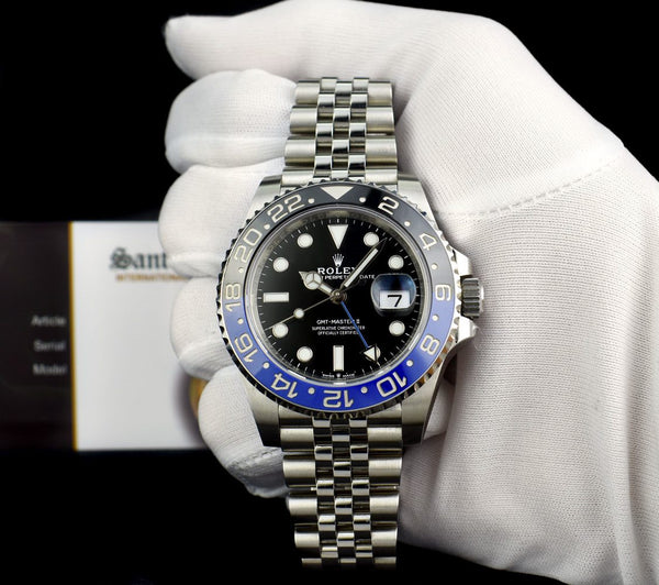 ROLEX 40mm Stainless Steel GMT Master II Blue Black Bezel 126710