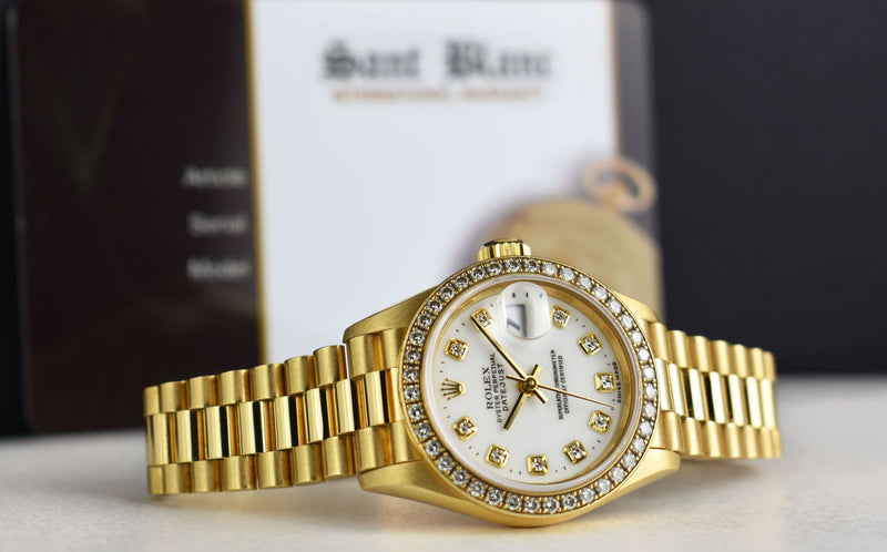 Rolex Datejust 26 mm Black Dial Presidential Gold Ladies Diamond Watch