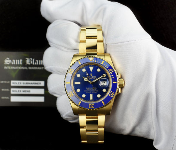 ROLEX Mens 18kt Gold Submariner Blue Ceramic Box Model 116618 LB