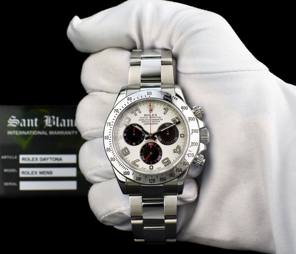 ROLEX Mens Stainless Daytona White Panda Red Hands Fat Buckle Model 116520
