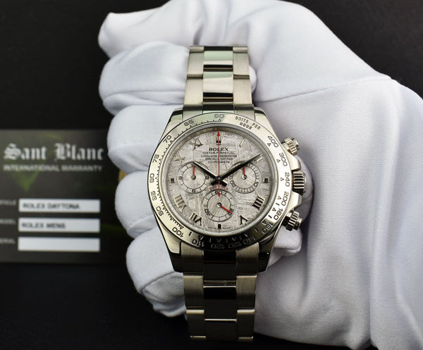 ROLEX Rehaut Mens 18kt White Gold Daytona Meteorite Roman Dial Model 116509