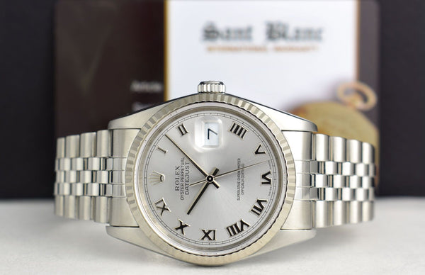Rolex 36mm White Gold & Stainless Steel Datejust Silver Roman 16234