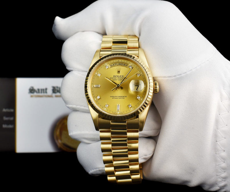 ROLEX 36mm 18kt Gold Day Date President Champagne Diamond Model 18238