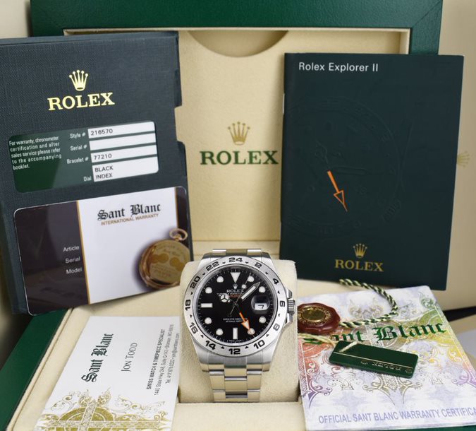 ROLEX - 42mm SS Explorer II Black Dial w/ BOX CARD TAGS 216570