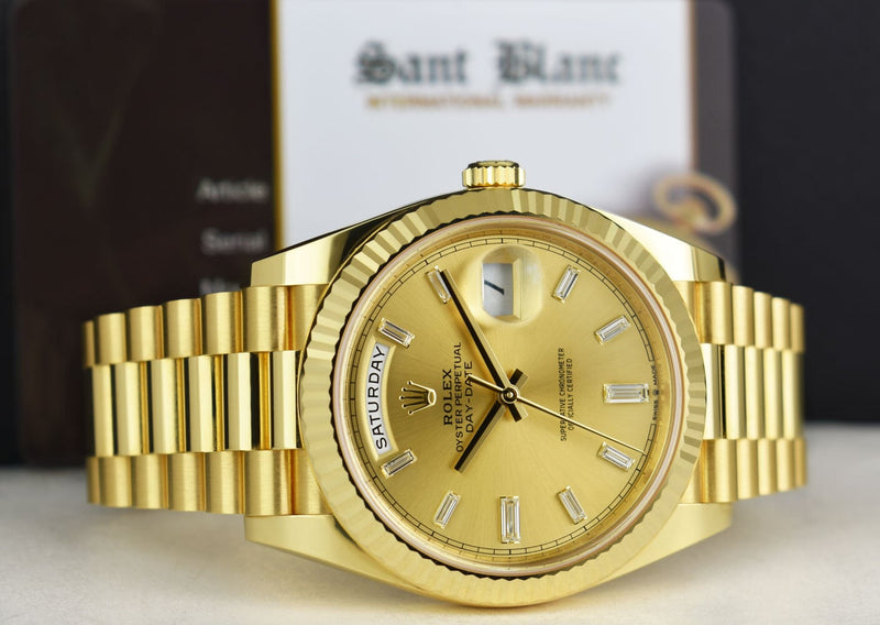 ROLEX 18kt Gold President Day Date 40 Champagne Diamond Dial Model 228238